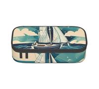 Unkhtt Astuccio per studenti con stampa di barca a vela oceano, 20 x 5 x 9,4 cm, astuccio per scuola, ufficio, viaggio, Nero , Taglia unica
