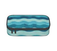 Unkhtt Astuccio portamatite per studenti con stampa a onde blu, 20 x 5 x 9,4 cm, astuccio per scuola, ufficio, viaggio, Nero , Taglia unica