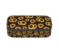 Unkhtt Astuccio portamatite per studenti con stampa di girasoli dorati, 20 x 5 x 9,4 cm, astuccio per scuola, ufficio, viaggio, Nero , Taglia unica