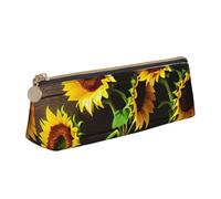 Unkhtt Astuccio triangolare con tre girasoli su stampa in legno, grande capacità, astuccio per penne per studenti e scuole universitarie, bianco, Taglia unica