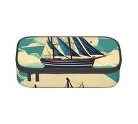 Unkhtt Barca a vela Paesaggio Stampa Studente Pencil Case 8.3 X 2 X 9.4 cm Astuccio Scuola Ufficio Viaggi Penna Bag, Nero , Taglia unica