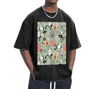 Unkhtt Bella stampa di gatti dei cartoni animati freschi comodi divertenti vintage oversize t-shirt vestibilità classica movimento libertà, Nero , S