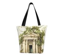 Unkhtt Borsa a tracolla con stampa di un edificio antico con ramo d'ulivo romano e stampa greca multi-scena, borsa da spiaggia versatile da portare con sé, escursionismo,