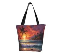 Unkhtt Borsa a tracolla con stampa tropicale tramonto multi-scena borsa da spiaggia versatile trasportare escursionismo shopping vacanza usura