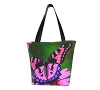 Unkhtt Borsa a tracolla multi-scena con stampa a farfalla rosa fiore viola borsa da spiaggia versatile portare escursionismo shopping vacanza usura