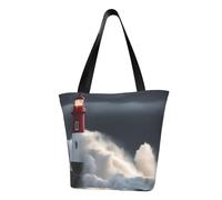 Unkhtt Borsa a tracolla multi-scena con stampa faro in tempesta borsa da spiaggia versatile portare escursionismo shopping vacanza usura