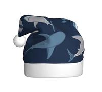Unkhtt Cappello da Babbo Natale blu con stampa di squalo per adulti, accessorio per feste di Capodanno, feste in costume di Natale
