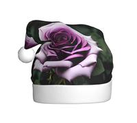 Unkhtt Cappello da Babbo Natale nero con stampa di rosa nera per feste di Capodanno, costume di Natale, accessorio per feste