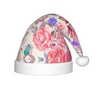Unkhtt Cappello da elfo natalizio per ragazzi e ragazze, con stampa di rose e farfalle, ideale come regalo per Natale e Capodanno