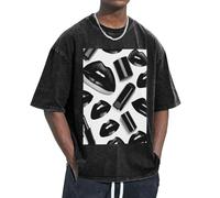 Unkhtt Cool Black Lipstick Labbra Stampa Fresco Confortevole Divertente Vintage Oversize T-shirt Classic-Fit Freedom Movement, Nero , M