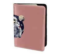 Unkhtt Custodia a portafoglio per passaporto da viaggio con astronauta sulla luna 1 da 14 cm, per uomini e donne, compatta e sicura, Nero , Taglia unica