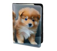 Unkhtt Custodia a portafoglio per passaporto da viaggio con stampa di cuccioli di Pomerania e punto 1, 14 cm, per uomini e donne, compatta e sicura, Nero , Taglia unica