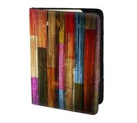 Unkhtt Custodia a portafoglio per passaporto da viaggio con stampa in legno colorato, 14 cm, per uomini e donne, compatta e sicura, Nero , Taglia unica