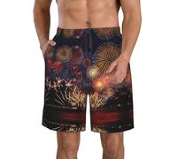 Unkhtt Fuochi d'artificio Stampa Elegante Vacanza Pratica Pantaloncini Da Spiaggia Traspirante Costume Da Bagno Estate Sport, bianco, L
