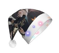 Unkhtt Gardenia Cappello di Natale con stampa di fiori e uccelli, unisex, a LED, accessorio per feste di Natale e Capodanno