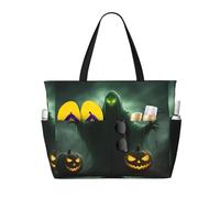 Unkhtt Green Ghost Horror Halloween Zucca Stampa Confortevole Borsa da Viaggio Spiaggia Tote Estate Vacanze Picnic Campeggio Elegante Accessorio