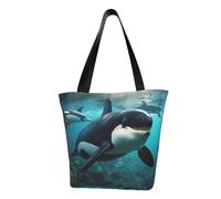 Unkhtt Killer Whales Swim Along Print Multi-Scene Borsa a tracolla Beach Tote Versatile Trasportare Escursionismo Shopping Vacanze Abbigliamento