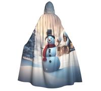 Unkhtt Mantello con cappuccio per adulti con stampa di pupazzo di neve di buon Natale, 190 cm, costume di carnevale, cosplay, festival, celebrazioni all'aperto