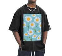 Unkhtt Margherita bianca su sfondo azzurro stampa fresca confortevole divertente vintage oversize t-shirt vestibilità classica Freedom Movement, Nero , XXL