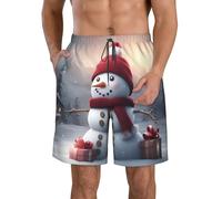 Unkhtt Merry Christmas Carino Pupazzo di neve 1 Stampa Elegante Vacanza Pratica Pantaloncini da Spiaggia Traspirante Costume da bagno Estate Sport acquatici, bianco, XL