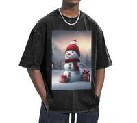 Unkhtt Merry Christmas Cute Snowman 1 Stampa Fresco Confortevole Divertente Vintage Oversize T-shirt Classic-Fit Freedom Movement, Nero , S