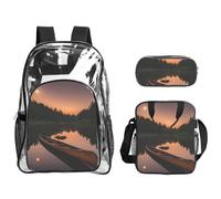 Unkhtt Moonlit Canoa Allagash River Print Unisex Trasparente Zaino Set Per Scuola Viaggi All'aperto Pranzo Penna Bag