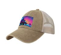 Unkhtt Retrowave - Cappellino da baseball da uomo e donna, in rete, traspirante, alla moda, per viaggi, pesca, spiaggia, Naturale, Taglia unica