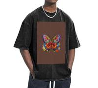Unkhtt Ricamo colorato farfalla stampa fresco confortevole divertente vintage oversize t-shirt vestibilità classica movimento libertà, Nero , L