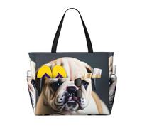 Unkhtt Simpatico bulldog cucciolo 1 stampa comoda borsa da viaggio spiaggia tote estate vacanza picnic campeggio elegante accessorio