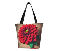 Unkhtt Tavola di legno Retro Fiore Rosso Dalia Stampa Multi-Scena Borsa a tracolla Beach Tote Versatile Trasportare Escursionismo Shopping Vacanze Usura