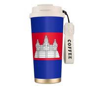 Unkhtt Tazza da caffè in acciaio inox con stampa bandiera della Cambogia, contenitore per ufficio, scuola, campeggio all'aperto