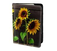 Unkhtt Tre girasoli su stampa in legno 14 cm passaporto da viaggio portadocumenti per uomini e donne compatto e sicuro, Nero , Taglia unica