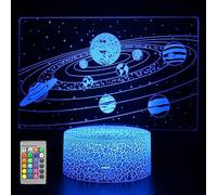 unknow Lampada a illusione ottica 3D con sistema solare, luce notturna con galassia spaziale e universo, 16 colori che cambiano magica, lampada visiva 3D per la decorazione della casa, regalo di