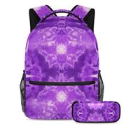 Unleash Creativity, zaino con astuccio per ragazzi e ragazze, set da 2 pezzi, colore viola tie dye, Multicolore#02, B:29.4x20x40cm P:19x7.5x3.8cm, Zaini Daypack