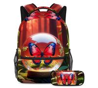 Unleash Creativity, zaino con astuccio per ragazzi e ragazze, set da 2 pezzi, con sfera di cristallo e farfalla, Multicolore#01, B：29.4x20x40cm P：19x7.5x3.8cm, Zaini Daypack