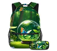 Unleash Creativity, zaino con astuccio per ragazzi e ragazze, set da 2 pezzi, con sfera di cristallo e farfalla, Multicolore#02, B:29.4x20x40cm P:19x7.5x3.8cm, Zaini Daypack