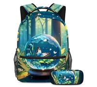 Unleash Creativity, zaino con astuccio per ragazzi e ragazze, set da 2 pezzi, con sfera di cristallo e farfalla, Multicolore#06, B:29.4x20x40cm P:19x7.5x3.8cm, Zaini Daypack