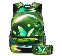 Unleash Creativity, zaino con astuccio per ragazzi e ragazze, set da 2 pezzi, con sfera di cristallo e farfalla, Multicolore#05, B：29.4x20x40cm P：19x7.5x3.8cm, Zaini Daypack