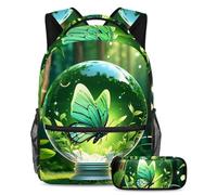 Unleash Creativity, zaino con astuccio per ragazzi e ragazze, set da 2 pezzi, con sfera di cristallo e farfalla, Multicolore#08, B:29.4x20x40cm P:19x7.5x3.8cm, Zaini Daypack