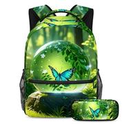 Unleash Creativity, zaino con astuccio per ragazzi e ragazze, set da 2 pezzi, con sfera di cristallo e farfalla, Multicolore#04, B:29.4x20x40cm P:19x7.5x3.8cm, Zaini Daypack