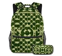 Unleash Creativity, zaino con astuccio per ragazzi e ragazze, set da 2 pezzi, motivo a scacchiera verde, Multicolore#05, B：29.4x20x40cm P：19x7.5x3.8cm, Zaini Daypack