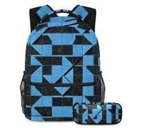 Unleash Creativity, zaino con astuccio per ragazzi e ragazze, set da 2 pezzi, motivo a scacchiera verde, Multicolore#08, B:29.4x20x40cm P:19x7.5x3.8cm, Zaini Daypack