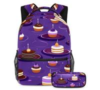 Unleash Creativity, zaino con astuccio per ragazzi e ragazze, set da 2 pezzi, motivo dessert viola, Multicolore, B:29.4x20x40cm P:19x7.5x3.8cm, Zaini Daypack