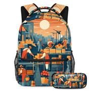 Unleash Creativity, zaino con astuccio per ragazzi e ragazze, set da 2 pezzi, motivo festa del lavoro, Multicolore#01, B:29.4x20x40cm P:19x7.5x3.8cm, Zaini Daypack
