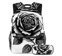 Unleash Creativity, zaino con astuccio per ragazzi e ragazze, set di 2 zaini per bambini, rosa rossa e nera, Multicolore#02, B:29.4x20x40cm P:19x7.5x3.8cm, Zaini Daypack