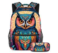 Unleash Creativity, zaino con astuccio per ragazzi ragazze adolescenti, set di 2 zaini per bambini, disegno a colori pinguino, Multicolore#03, B:29.4x20x40cm P:19x7.5x3.8cm, Zaini Daypack