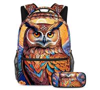 Unleash Creativity, zaino con astuccio per ragazzi ragazze adolescenti, set di 2 zaini per bambini, disegno a colori pinguino, Multicolore#04, B：29.4x20x40cm P：19x7.5x3.8cm, Zaini Daypack