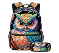 Unleash Creativity, zaino con astuccio per ragazzi ragazze adolescenti, set di 2 zaini per bambini, disegno a colori pinguino, Multicolore#06, B:29.4x20x40cm P:19x7.5x3.8cm, Zaini Daypack