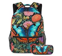 Unleash Creativity, zaino con astuccio per ragazzi ragazze adolescenti, set di 2 zaini per bambini, disegno a colori pinguino, Multicolore#08, B:29.4x20x40cm P:19x7.5x3.8cm, Zaini Daypack