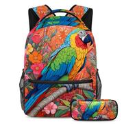 Unleash Creativity, zaino con astuccio per ragazzi ragazze adolescenti, set di 2 zaini per bambini, disegno a colori pinguino, Multicolore#05, B：29.4x20x40cm P：19x7.5x3.8cm, Zaini Daypack